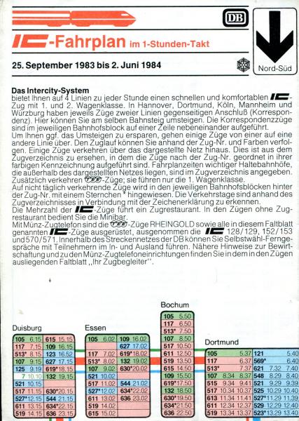 IC Fahrplan 1983 / 1984