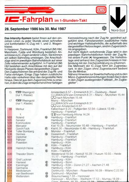 IC Fahrplan 1986 / 1987