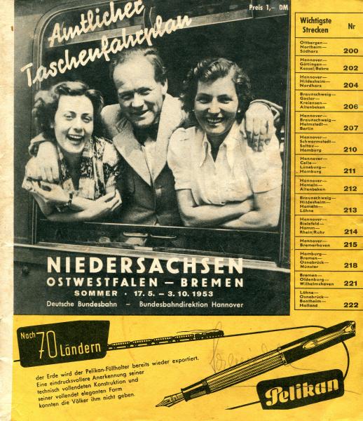 Taschenfahrplan Niedersachsen Ostwestfalen – Bremen 1953