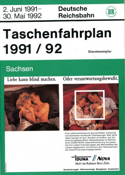 Taschenfahrplan Sachsen 1991 / 1992