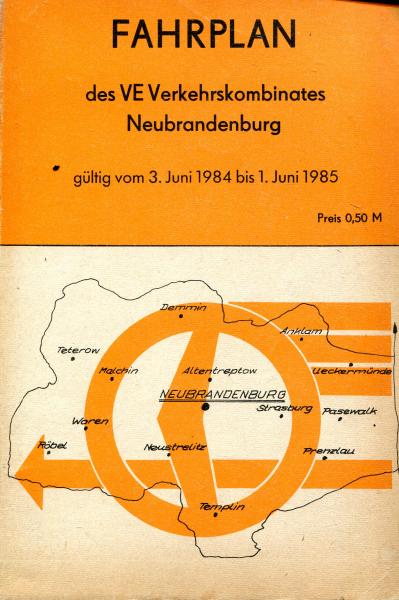 Fahrplan VE Verkehrskombinat Neubrandenburg 1984 / 1985