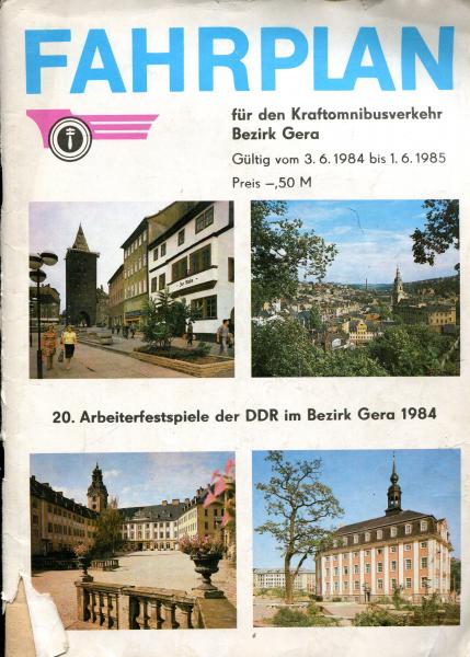 Fahrplan Kraftverkehr Bezirk Gera 1984 / 1985