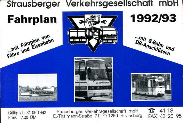 Fahrplan Strausberger Verkehrsgesellschaft 1992 / 1993