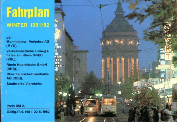 Fahrplan Mannheim MVG, LudwigshafenVBL, RHB und OEG 1981 / 1982
