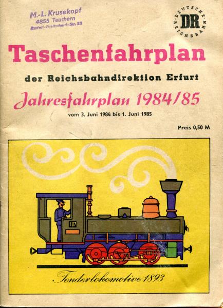 Taschenfahrplan Rbd Erfurt 1984 / 1985
