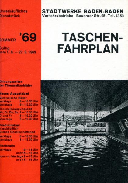 Taschenfahrplan Stadtwerke Baden-Baden 1969