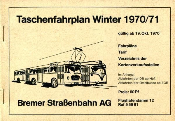 Taschenfahrplan Bremer Straßenbahn 1970 / 1971