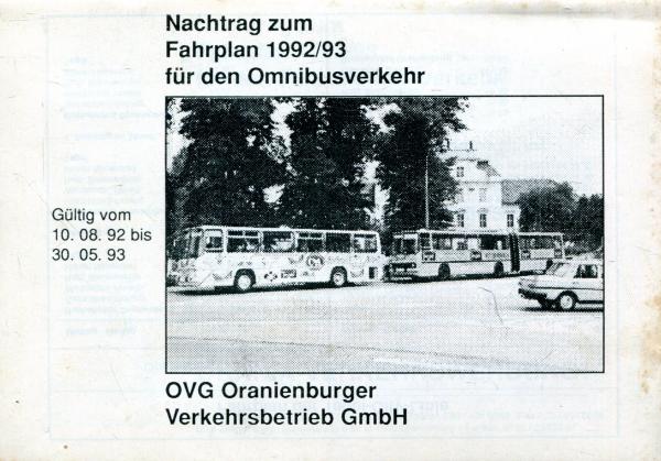 Nachtrag zum Fahrplan OVG Oranienburger Verkehrsbetrieb 1992 / 1993
