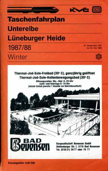 Taschenfahrplan Unterelbe Lüneburger Heide 1987 / 1988