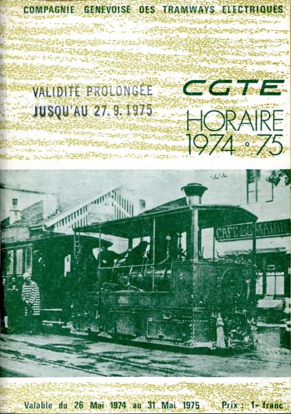Fahrplan CGTE Tramways Geneve Genf 1974 / 1975