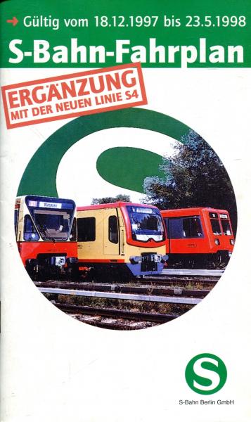 Fahrplan S-Bahn Berlin 1997 / 1998 Ergänzung mit Linie S 4