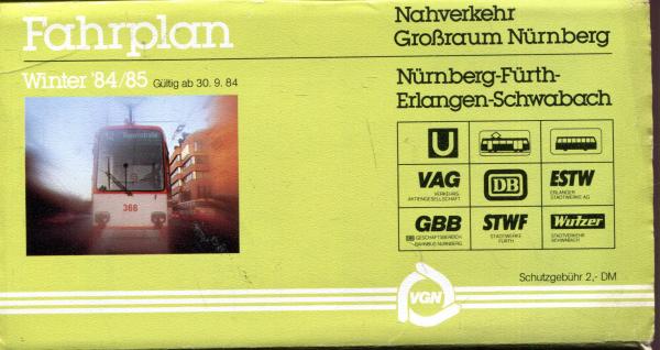 Fahrplan Großraum Nürnberg 1984 / 1985
