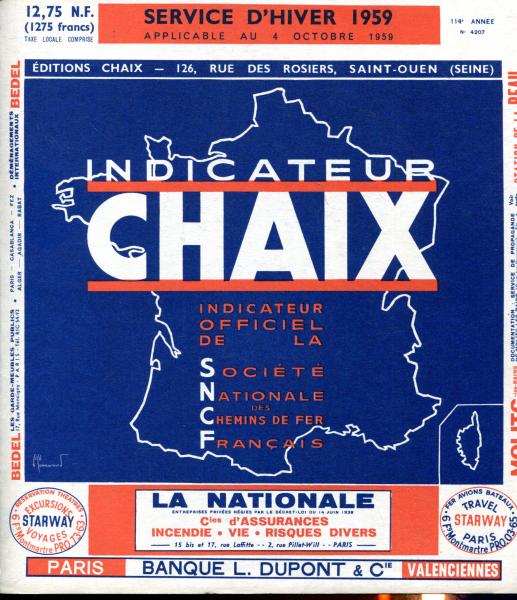 Kursbuch Frankreich SNCF Service D Hiver 1959 Applicable au 4. October 1959
