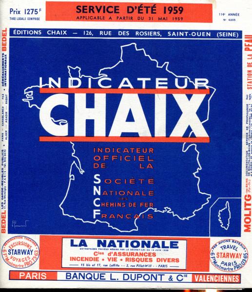 Kursbuch Frankreich SNCF Service D ete 1959 Applicable a  Partir du 31 Mai 1959
