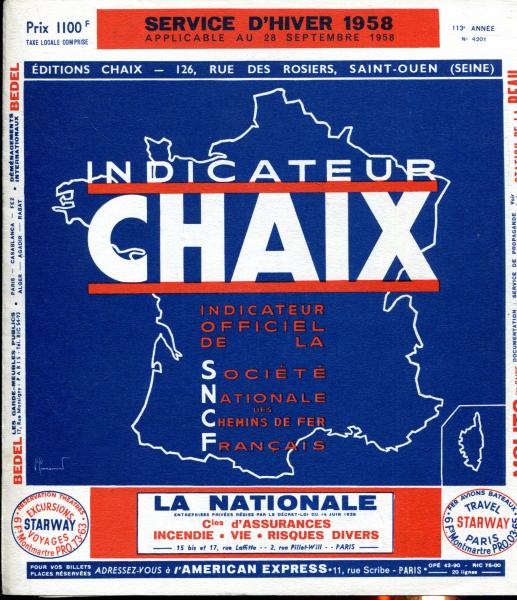 Kursbuch Frankreich SNCF Service D Hiver 1958 Applicable au 28 Septembre 1958