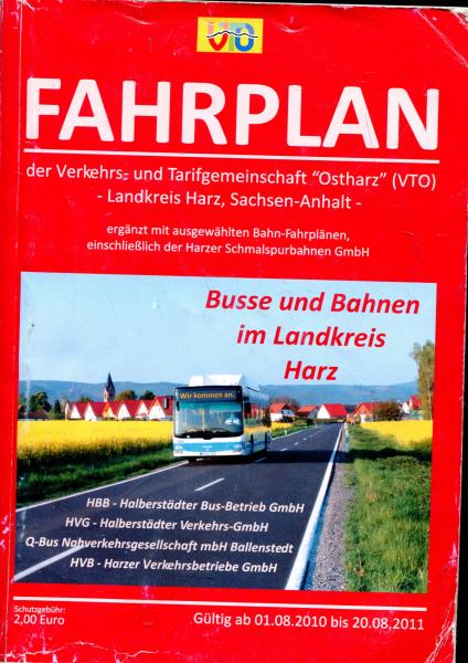 Fahrplan Tarifgemeinschaft Ostharz 2010 / 2011 (Einband geknickt)