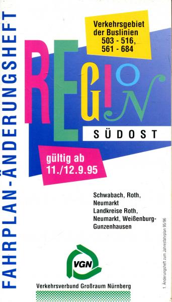 VGN Nürnberg Fahrplan Änderungsheft Südost 11/12.9.1995