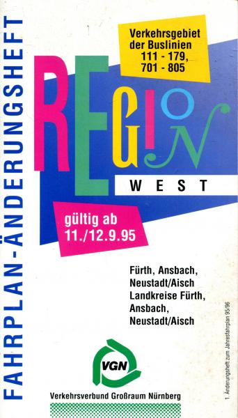 VGN Nürnberg Fahrplan Änderungsheft West 11/12.9.1995