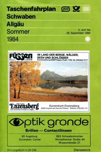 Taschenfahrplan Schwaben Allgäu 1984