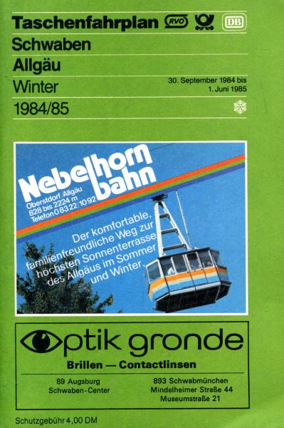 Taschenfahrplan Schwaben Allgäu 1984 / 1985