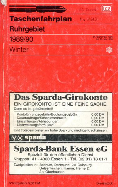 Taschenfahrplan Ruhrgebiet 1989 / 1990