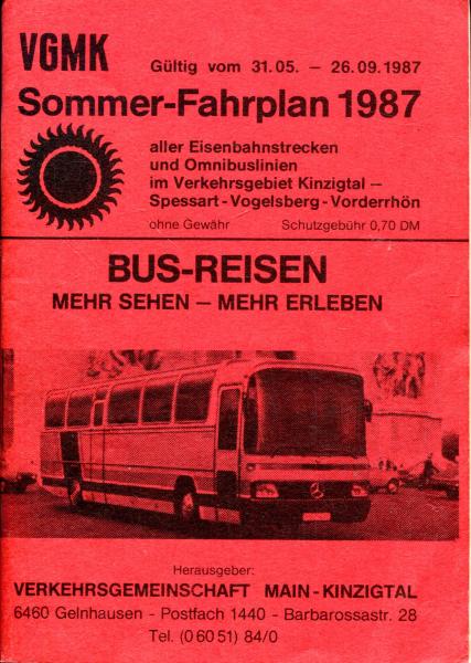 Fahrplan Kinzigtal Spessart Vogelsberg Vorderrhön 1987
