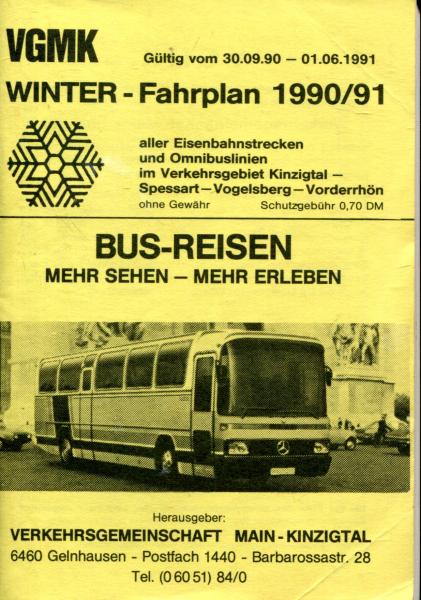 Fahrplan Kinzigtal Spessart Vogelsberg Vorderrhön 1990 / 1991