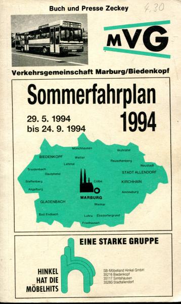 Fahrplan Verkehrsgemeinschaft Marburg Biedenkopf 1994