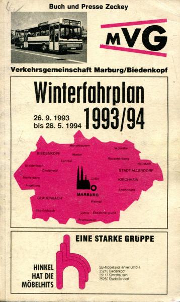 Fahrplan Verkehrsgemeinschaft Marburg Biedenkopf 1993 / 1994