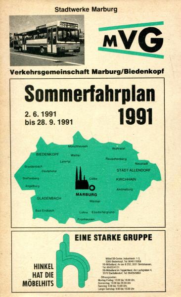 Fahrplan Verkehrsgemeinschaft Marburg Biedenkopf 1991