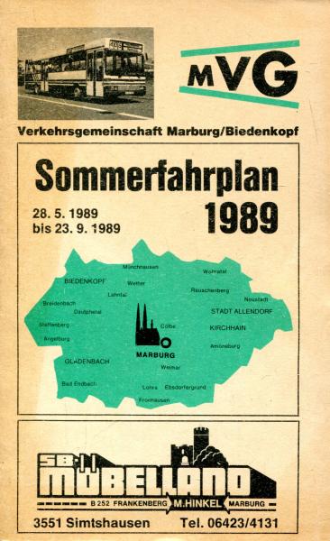 Fahrplan Verkehrsgemeinschaft Marburg Biedenkopf 1989