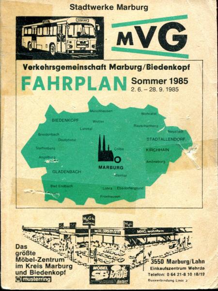 Fahrplan Verkehrsgemeinschaft Marburg Biedenkopf 1985