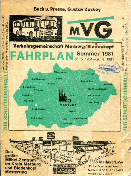 Fahrplan Verkehrsgemeinschaft Marburg Biedenkopf 1981