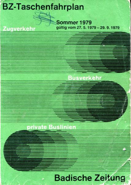 Taschenfahrplan Badische Zeitung Freiburg Schwarzwald 1979