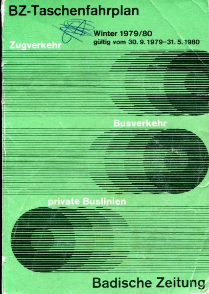 Taschenfahrplan Badische Zeitung Freiburg Schwarzwald 1979 / 1980