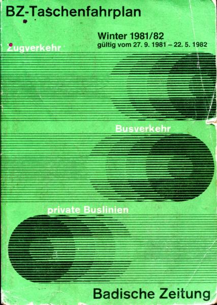 Taschenfahrplan Badische Zeitung Freiburg Schwarzwald 1981 / 1982