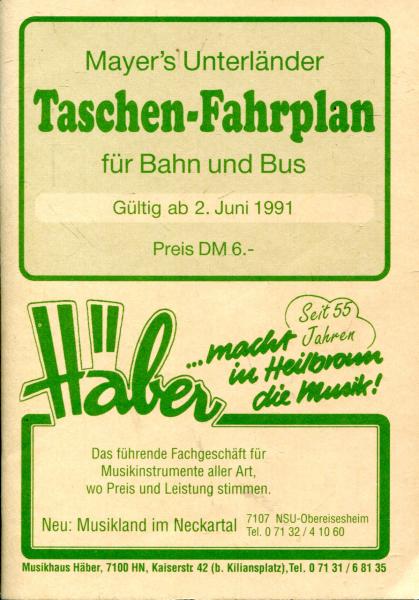 Unterländer Taschenfahrplan Heilbronn 1991