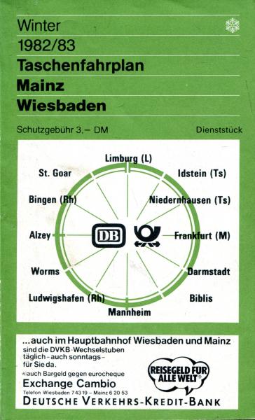 Taschenfahrplan Mainz Wiesbaden 1982 / 1983
