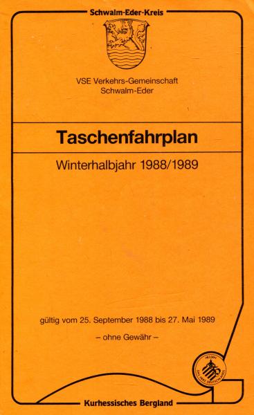 Taschenfahrplan Schwalm Eder Kreis 1988 / 1989