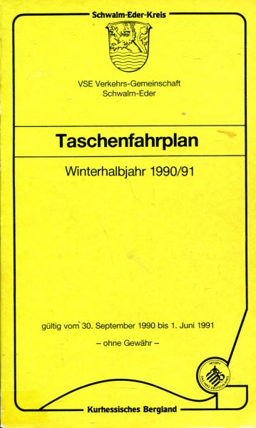 Taschenfahrplan Schwalm Eder Kreis 1990 / 1991