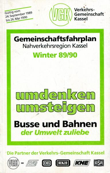 Fahrplan Verkehrsgemeinschaft Kassel 1989 / 1990