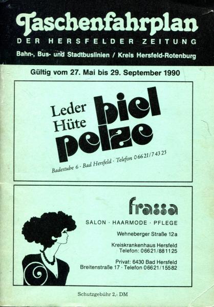Taschenfahrplan Hersfelder Zeitung Kreis Hersfeld-Rotenburg 1990