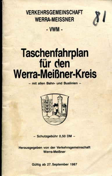 Taschenfahrplan für den Werra-Meißner Kreis 1987