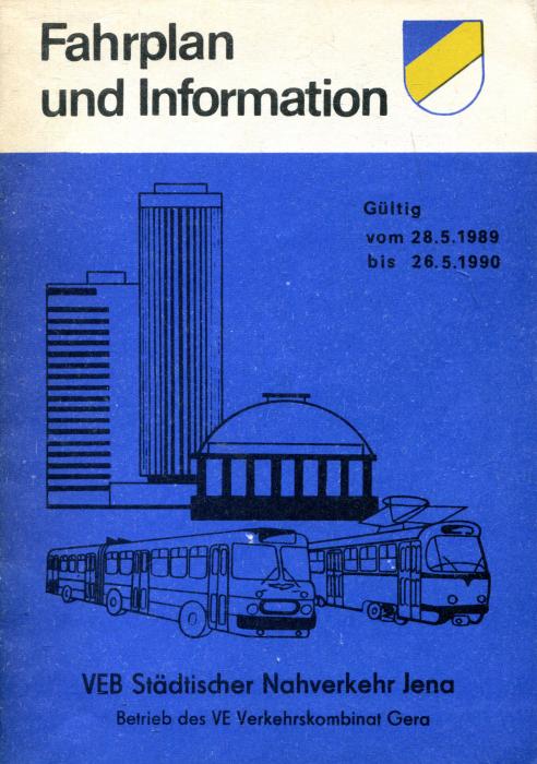 Fahrplan und Information Städtischer Nahverkehr Jena 1989 / 1990