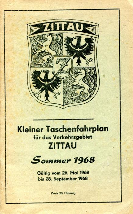 Kleiner Taschenfahrplan für das Verkehrsgebiet Zittau 1968