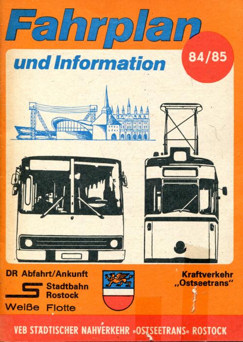 Fahrplan und Informatiuon Städtischer Nahverkehr Ostseetrans Rostock 1984 / 1985