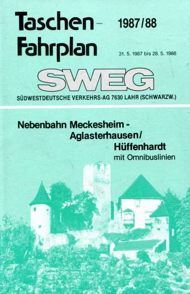 SWEG Taschenfahrplan Nebenbahn Meckesheim Aglasterhausen Hüffenhardt 1987 / 1988