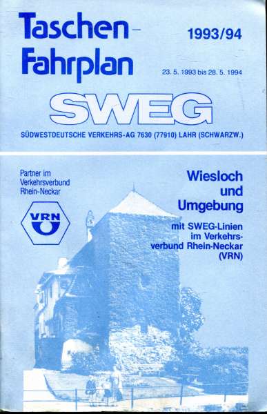 SWEG Taschenfahrplan Wiesloch und Umgebung 1993 / 1994