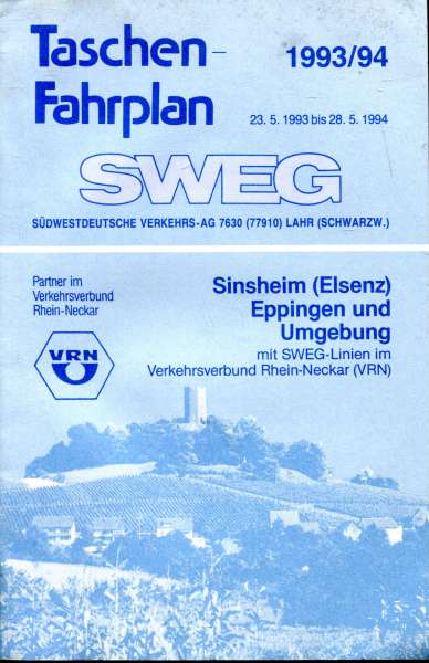 SWEG Taschenfahrplan Sinsheim Eppingen und Umgebung 1993 / 1994