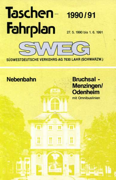 SWEG Taschenfahrplan Nebenbahn Bruchsal Menzingen Odenheim 1990 / 1991